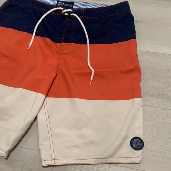 O’NEILL Board Shorts Bathing Suite Size 34 Navy Orange Tan Suft ONEILL - Picture 2 of 7